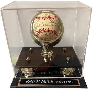 1996 Florida Marlins Team Signed Ofc Rawlings RONL Baseball � 29 Sigs- Mounted Memories COA Lachemann/Rojas/Dawson/Sheffield