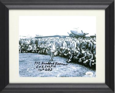 Bradford Freeman signed WWII Band of Brothers 8x10 Photo Custom Framing- JSA #AC92762- E Company 506 PIR- 101st ABD