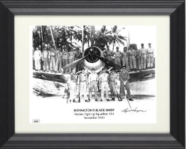 Ed Harper signed 1943 Pappy Boyington's Black Sheep 8.5x11 Photo Custom Framing- JSA #AC92688 (Corsair Pilot/VMF 214-1943 2nd To