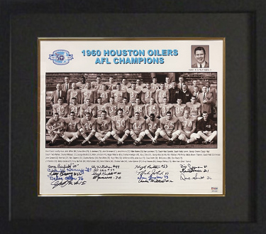 1960 Houston Oilers AFL Champions 16x20 Team Photo -16 Sigs Custom Framing -NFL/PSA #2N73525 (RARE/Charlie Hennigan/Bill Groman)