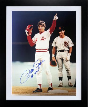 Pete Rose signed Cincinnati Reds 16x20 Photo 4192 (Record Breaker) Custom Framing- COA/Collector's Showcase of America Show Tick