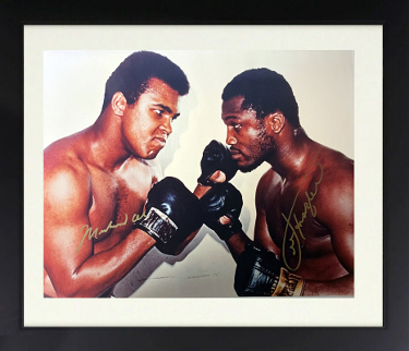 Muhammad Ali & Joe Frazier Dual Signed 16x20 Boxing Photo Custom Framing- Beckett/COA/Pics (Color Face To Face Head Pose)