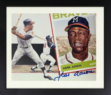 Hank Aaron signed Milwaukee Braves Vintage Baseball 8x10 Photo Custom Framing- Tuff Stuff COA (HOF)