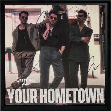 Jonas Brothers signed 2025 Greetings from Your Hometown 11.75x11.75 Art Card/Album/LP/Custom Framing- 3 sigs- Kevin Joe Nick-COA
