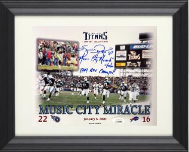 Music City Miracle signed Tennessee Titans 8x10 Photo w/ Kevin Dyson signature 3 insc 1/8/00/AFC Champs Custom Framing- JSA