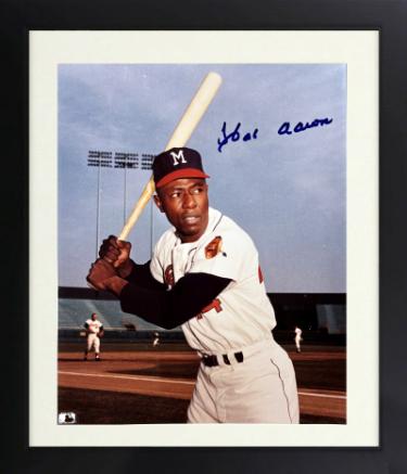 Hank Aaron signed Milwaukee Braves MLB 8x10 Photo minor dings Custom Framing- Tuff Stuff COA (HOF)