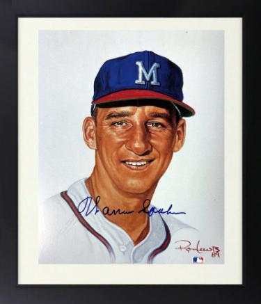 Warren Spahn signed Milwaukee Braves MLB Ron Lewis 89 8x10 Photo imperfect Custom Framing- COA (HOF)