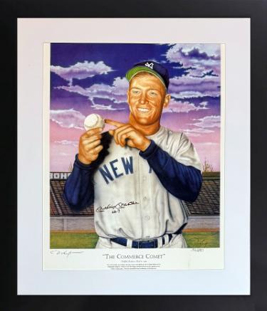 Mickey Mantle The Commerce Comet 16x20 Lithograph Custom Framing David Voight signature /850- Mantle Facsimilie Sig- imperfect