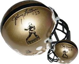 Paul Hornung & Johnny Lattner signed Heisman Authentic Mini Helmet (Notre Dame)- BAS- Beckett Hologram