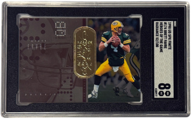 Brett Favre 1998 UD SPX Finited Heroes Radiance Card #174- /100- SGC Graded 8 NM-MT (Packers/HOF)