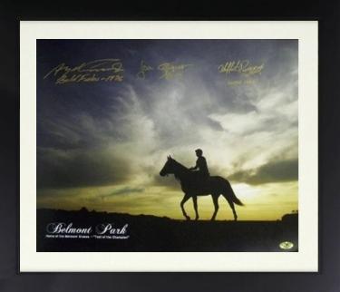 Belmont Stakes Winners signed Belmont Park Sunrise Horse Racing 16x20 Photo Custom Framing w/ 3 Sig- MAB Holo