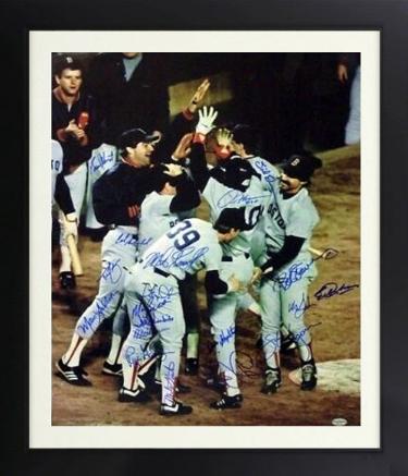 Boston Red Sox signed 16x20 Photo 1986 AL Champs 19 Sigs- Custom Framing- Leaf Authentics Hurst/Greenwell/Boyd/Lollar/Stanley