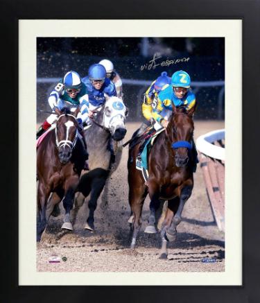 American Pharoah signed 16x20 Photo 2015 Belmont Stakes Horse Racing Triple Crown w/ Victor Espinoza Custom Framing-Steiner Holo