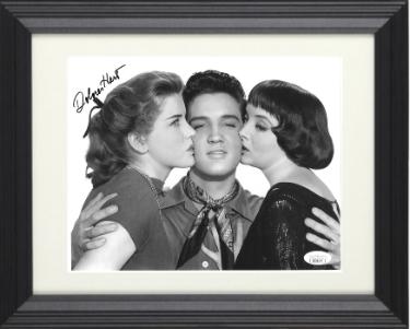 Dolores Hart signed Loving You Vintage B&W 8x10 Photo Custom Framing- JSA #DD39174 (Kissing Elvis Presley- black sig)