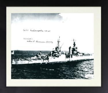 Arthur Leenerman signed B&W 8x10 Photo Custom Framing 1945 USS Indianapolis CA-35 Survivor- JSA Holo #DD90923 (Military)