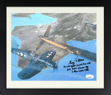George C. Axtell signed WWII Corsair Vintage Color 8x10 Photo Ace Pilot- 5 in One Day Custom Framing- JSA #DD90916