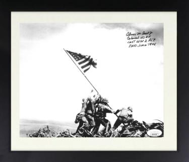 Col. Abner Aust signed Vintage B&W 8x10 Photo Custom Framing Colonel USAF, Last WW2 Ace, Iwo Jima 1945- JSA #DD64282