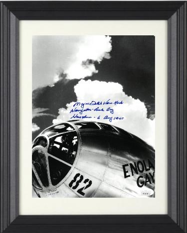 Dutch Van Kirk signed WWII Vintage B&W 8x10 Photo Navigator Enola Gay & Hiroshima 6 Aug 1945 Custom Framing- JSA #DD64723