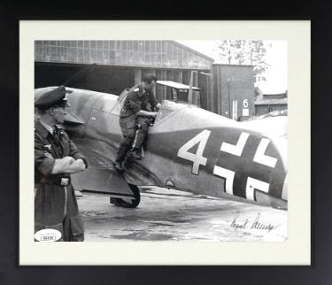 Kurt Schulze signed WWII German ME-109 Luftwaffe Pilot KG2 B&W 8x10 Photo Custom Framing- JSA #DD64728