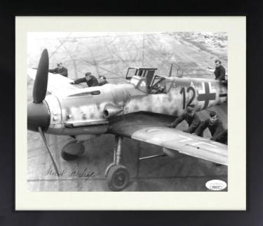 Kurt Schulze signed WWII German ME-109 Luftwaffe Pilot KG2 Vintage B&W 8x10 Photo Custom Framing- JSA #DD64727