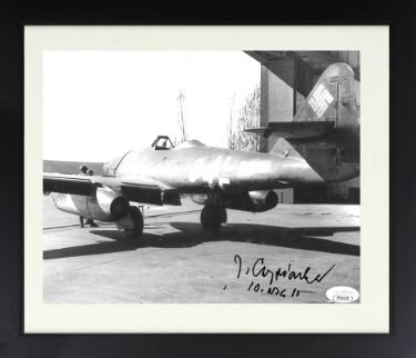 Jorg Czypionka signed WWII German ME-262 Luftwaffe Pilot B&W 8x10 Photo Custom Framing 10./NJG-11- JSA #EE63174