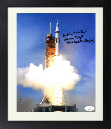 Milton Windler signed Apollo/Soyuz Test Project/Saturn IB Color 8x10 Photo Custom Framing Maroon Flight NASA Apollo-Skylab- JSA