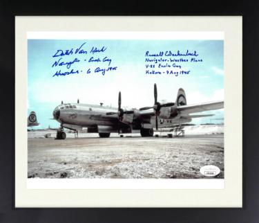 Dutch Van Kirk & Russell E Gackenbach signed WWII 8x10 Photo Navigators Enola Gay Hiroshima & V-82 6 Aug 1945 Custom Framing-JSA