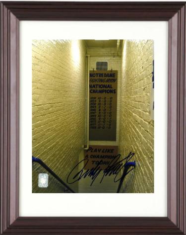Rudy Ruettiger signed Notre Dame Fighting Irish Staircase 8x10 Photo Custom Framing- Rudy 45 Hologram (center sig)