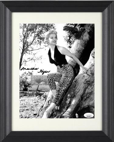 Martha Hyer signed Vintage B&W 8x10 Photo Custom Framing- JSA #II11026 (leopard pants)