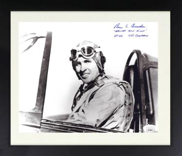 Ben Amsden signed Vintage WWII B&W 8x10 Photo Custom Framing Hellcat Ace Pilot VF-22 Cowpens- JSA #II11067