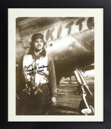 Charles E. McGee signed 8x10 Photo 302 F.S.- 1944 Custom Framing- JSA (Tuskegee Airman/Red Tails/WWII/Korea/Vietnam)