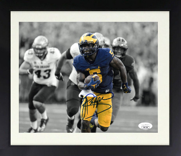 Jabrill Peppers signed Michigan Wolverines Spotlight Run 8X10 Photo Custom Framing- JSA