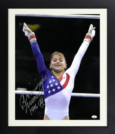Dominique Moceanu signed 1996 Team USA Atlanta Olympics Gymnastic 16x20 Photo w/ inscription Custom Framing- JSA (Gold Medal/Mag