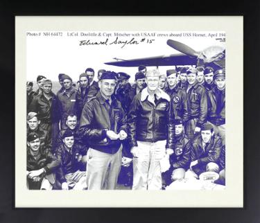 Edward/Ed Saylor signed 1942 WWII Doolittle Raiders 8x10 Photo Custom Framing- JSA- B-25 USS Hornet