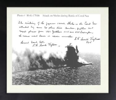Stanley W. "Swede" Vejtasa signed 1942 Battle of Coral Sea Shoho B&W 8x10 Photo Custom Framing- PSA #AD53638