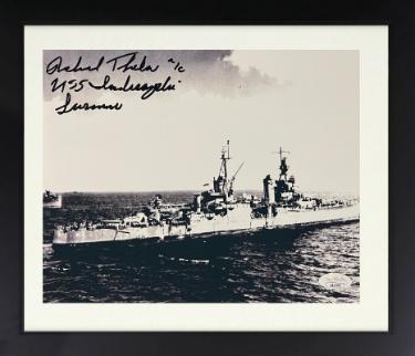 Richard Thelen signed 8x10 Photo Custom Framing- JSA #SS17682 -1945 USS Indianapolis CA-35 Survivor