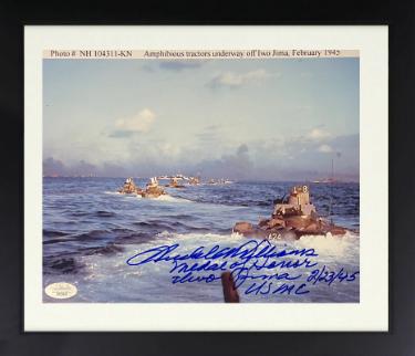 Hershel W. Williams signed WWII 8x10 Photo Custom Framing- JSA #SS17629- Medal of Honor Iwo Jima 2/23/45 USMC