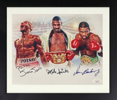 Poison Junior Jones, Michael Spinks & Iran Barkley triple signed Boxing 16x20 Photo Custom Framing- JSA
