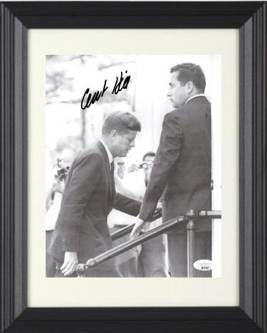 Clinton "Clint" Hill signed Secret Service JFK B&W 8x10 Photo Custom Framing- JSA #SS17623 (Presidential Motorcade Dallas- 11-22