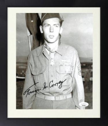 Francis S. Currey signed WWII 8x10 Photo Custom Framing- JSA #AC92727- Medal of Honor/Battle of the Bulge