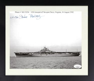 Charles Mallory signed WWII B&W 8x10 Photo Custom Framing- JSA #SS17642- USS Intrepid/16 August 1943