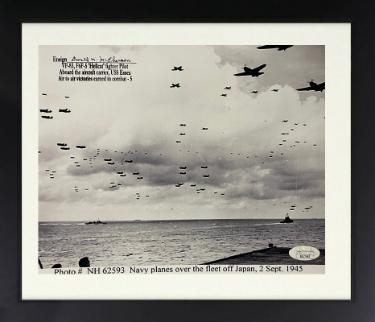 Donald McPherson signed WWII 8x10 Photo Custom Framing- JSA- US Navy Hellcat Fighter Ace Pilot/USS Exxex Japan 9-2-45