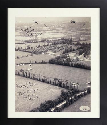 Julian "Bud" Rice signed WWII C-47 Pilot B&W 8x10 Photo Custom Framing- JSA #SS17736- Holland Invasion Market Garden Mission D-D