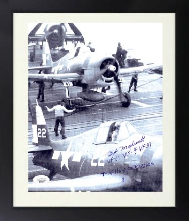 Robert/Bob Maxwell signed WWII 8x10 Photo Custom Framing- JSA #SS51670- VF-11/Navy Ace Pilot /11 Kills