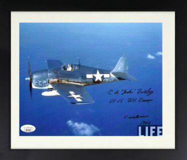 Clarence/C.A. "Spike" Borley signed WWII 8x10 Photo Custom Framing- JSA- Navy Cross/VF-15 USS Europe/5 Victories/1944