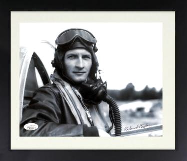 Alden Rigby signed WWII P-51 Ace Pilot Vintage B&W 8x10 Photo Custom Framing- JSA- 352 Fighter Group/Silver Star
