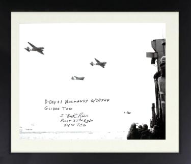 Julian "Bud" Rice signed WWII C-47 Pilot 8x10 Photo Custom Framing- PSA- D-Day+1/Normandy/37th Sqdn/316 TCG/Glider Tow/6-7-1944