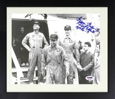 Gerry/Gerald Griffin signed Vintage B&W 8x10 Photo Flight Director Apollo 13 Custom Framing- PSA #AE39612 (w/ Jim Lovell)