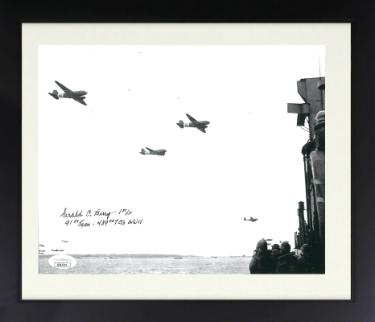 Gerald �Bud� Berry signed WWII Vintage B&W 8x10 Photo Custom Framing- JSA #AC92714- 91st Squadron/439th Troop Carrier Group