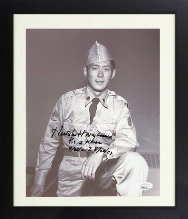 Hiroshi "Hershey" Miyamura signed Korean War Vintage B&W 8x10 Photo Custom Framing- JSA #AC92725- Medal of Honor/POW